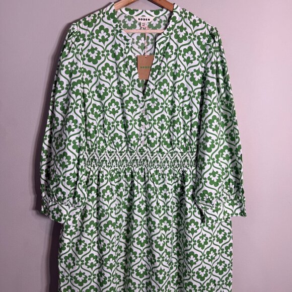 Boden Elena Cotton Tiered Midi Dress Womens 16-18 Paradise Green Ivy Trellis NWT - Picture 7 of 16